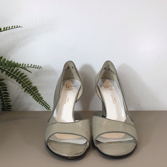 CHRISTIAN DIOR LEATHER TAUPE OPEN TOE VINTAGE HEELS SZ 7.5 - Picture 4 of 8